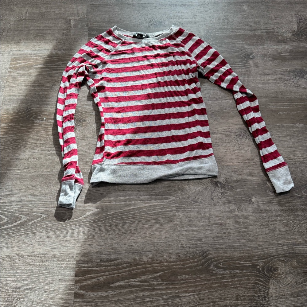Forever 21 Casual chic Striped Long Sleeve Sweater – Red & Gray – Size L